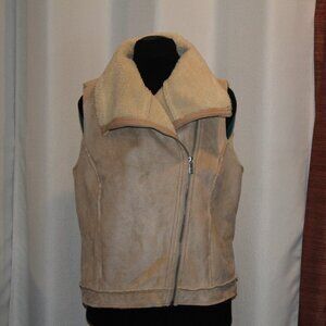 Michael Kors Tan Faux Suede Zip Up Sherpa Vest - Womens Lrg